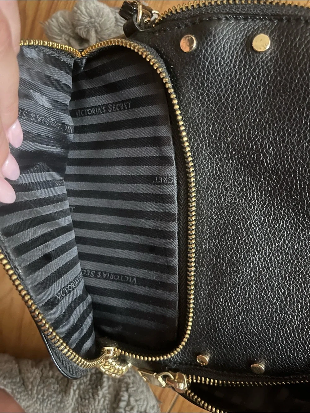 Victoria’s Secret Black Mini Backpack Purse with Gold Chain Detail